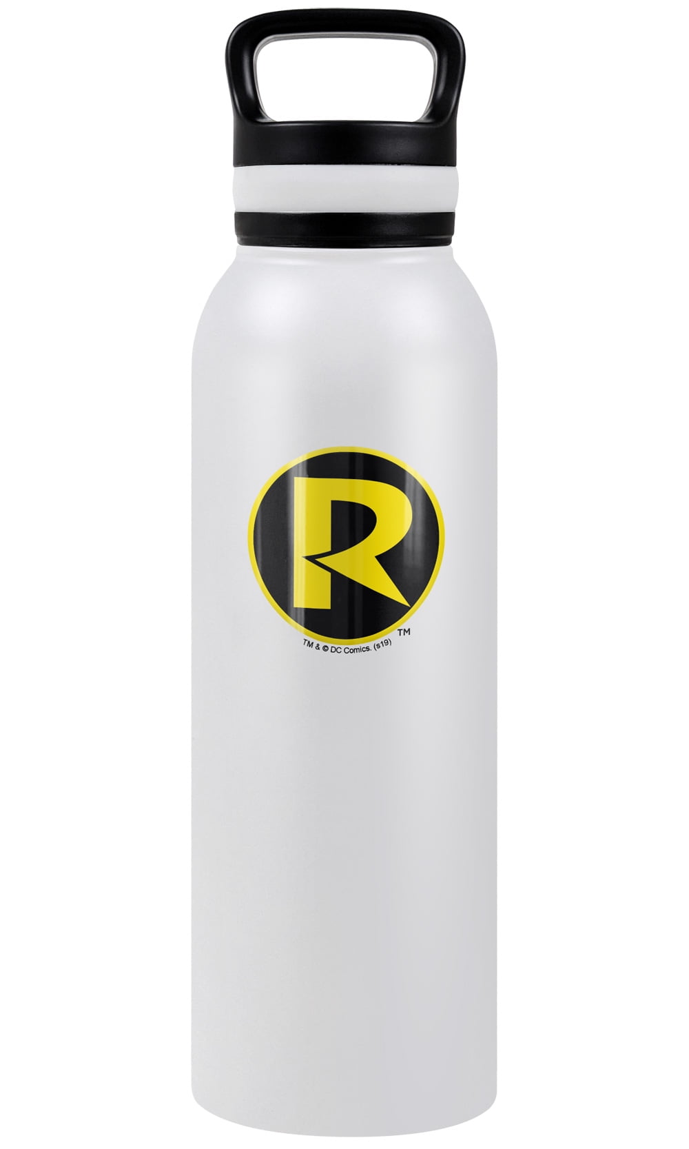 Batman Official Batman Robin R Logo Pattern 24 oz Insulated Canteen Water Bottle, Leak Resistant, Vacuum Insulated Stainless Steel with Loop Cap, White