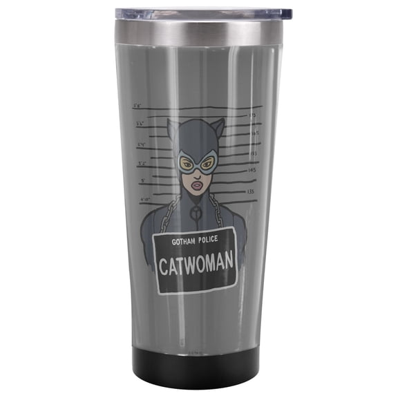 Batman Official The Catwoman Mugshot 20 oz Travel Tumbler, Stainless Steel, Vacuum Insulated with Leak Resistant Slide-Lock Lid