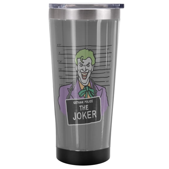 Batman Official The Joker Mugshot 20 oz Travel Tumbler, Stainless Steel, Vacuum Insulated with Leak Resistant Slide-Lock Lid