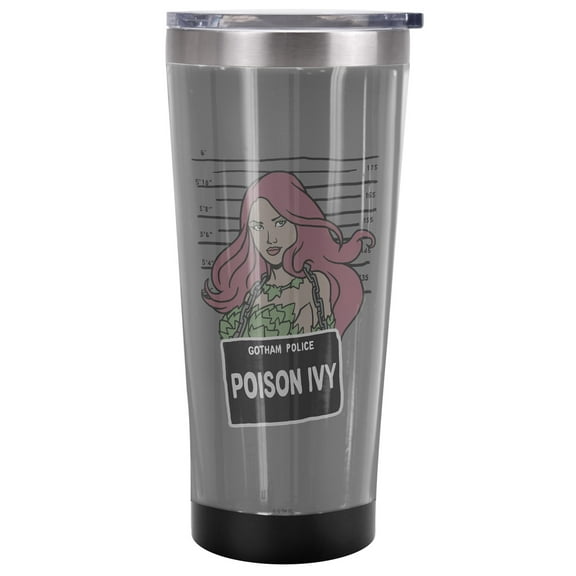 Batman Official The Poison Ivy Mugshot 20 oz Travel Tumbler, Stainless Steel, Vacuum Insulated with Leak Resistant Slide-Lock Lid