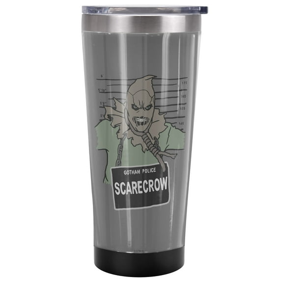 Batman Official The Scarecrow Mugshot 20 oz Travel Tumbler, Stainless Steel, Vacuum Insulated with Leak Resistant Slide-Lock Lid