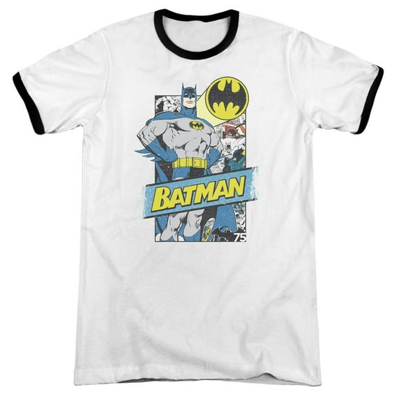 Batman Out Of The Pages Adult Ringer T-Shirt White Black
