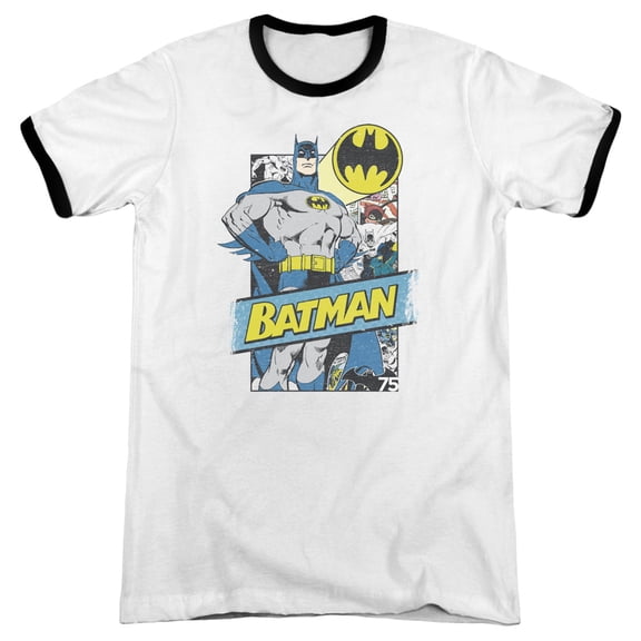Batman Out Of The Pages Adult Ringer T-Shirt White Black