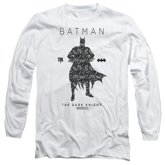 Batman Paislety Silhouette Long Sleeve Adult 18/1 T-Shirt-White