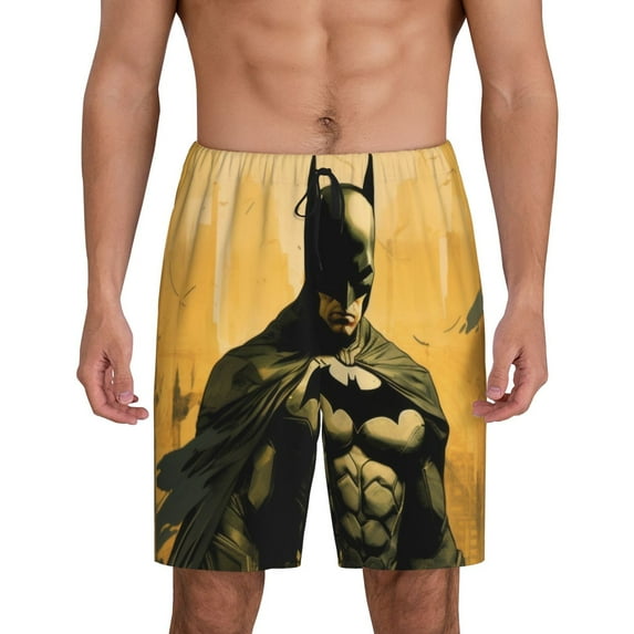 Batman Pajama Shorts for Men, Summer Graphic Lounge Pajama Bottoms Soft Sleep Pjs Pants with Drawstring & Pockets