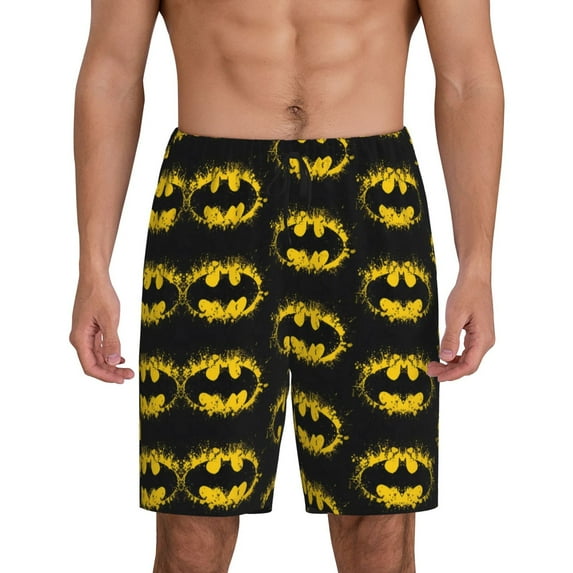 Batman Pajama Shorts for Men, Summer Graphic Lounge Pajama Bottoms Soft Sleep Pjs Pants with Drawstring & Pockets