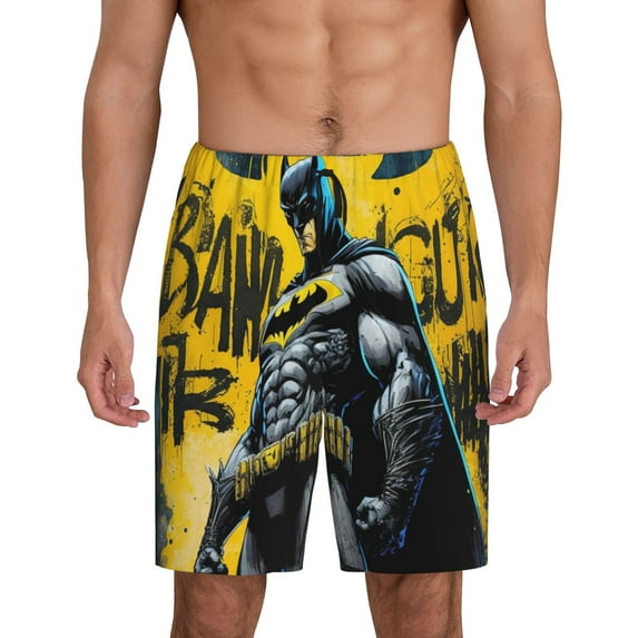 Batman Pajama Shorts for Men, Summer Graphic Lounge Pajama Bottoms Soft Sleep Pjs Pants with Drawstring & Pockets