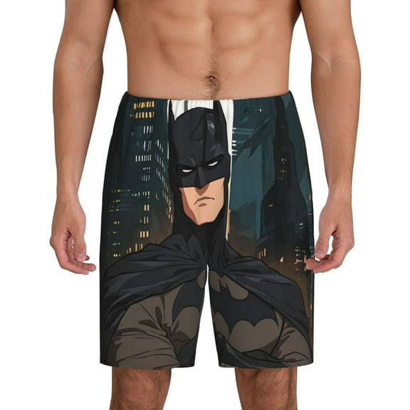 Batman Pajama Shorts for Men, Summer Graphic Lounge Pajama Bottoms Soft Sleep Pjs Pants with Drawstring & Pockets