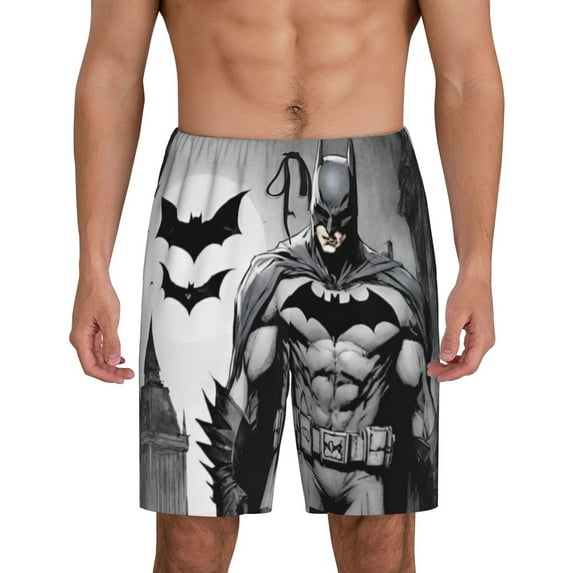 Batman Pajama Shorts for Men, Summer Graphic Lounge Pajama Bottoms Soft Sleep Pjs Pants with Drawstring & Pockets