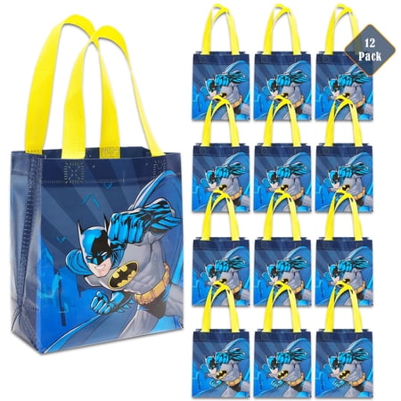 Batman Party Favor Set – 12 Pack of 8" Goodie Bags for Kids Bulk Reusable Mini Totes | Batman Birthday Party Supplies