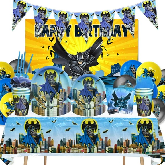Batman Party Supplies Includes Latex Balloons, Happy Birthday Backdrop, Table Cloth , Banner