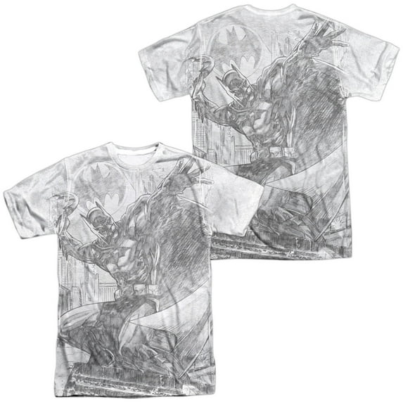 Batman Pencil Batarang Throw Unisex Adult Sublimated Costume T Shirt (Front/Back), X-Large Multicolor