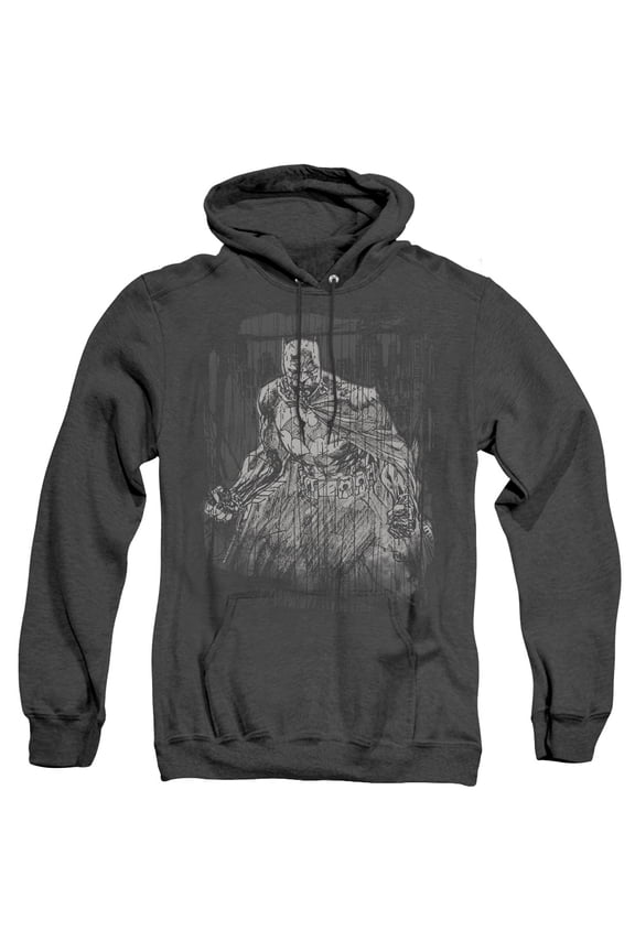 Batman Pencilled Rain Adult Heather Hoodie Sweatshirt Black