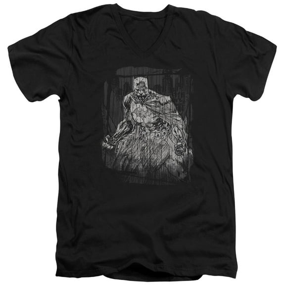 Batman Pencilled Rain S/S Adult V-Neck T-Shirt Black