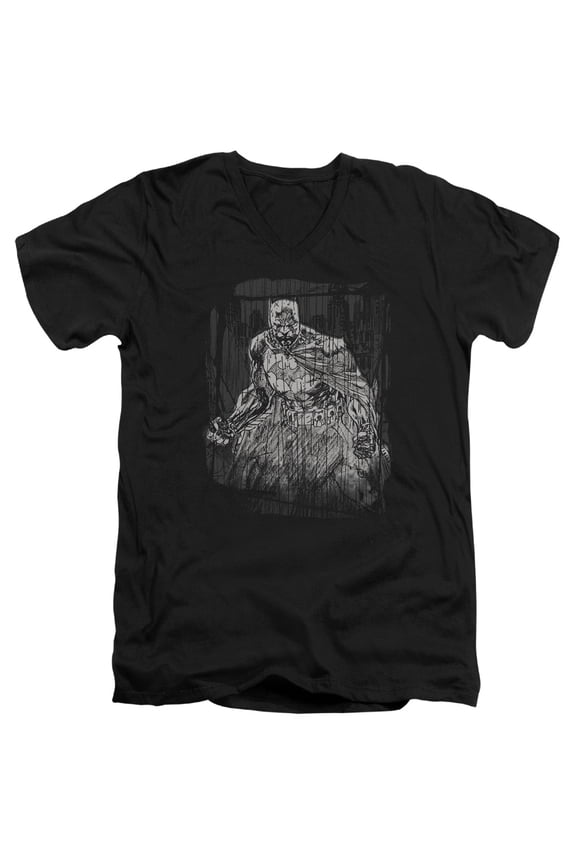 Batman - Pencilled Rain - Slim Fit V Neck Shirt - Large