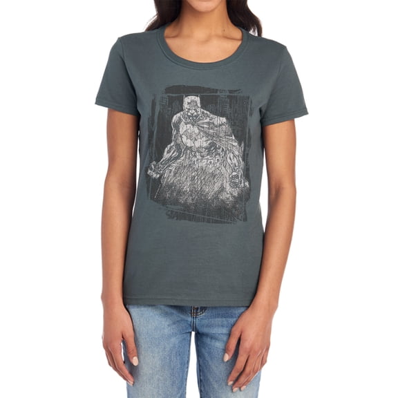 Batman Pencilled Rain Women's T Shirt, Charcoal, X-Large