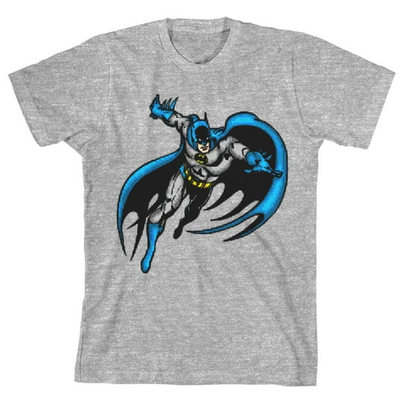 Batman Pixel Art Youth Boys Athletic Heather Gray T-Shirt-Large