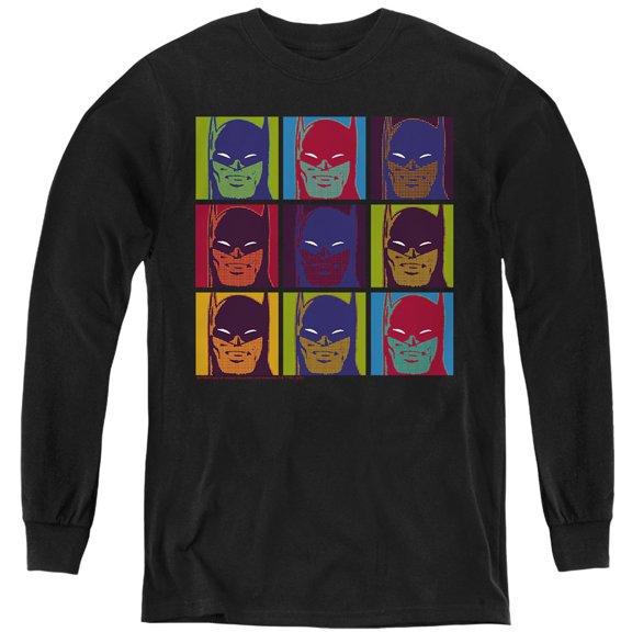 Batman Pop Art Batman 1 Kids Long Sleeve T Shirt (X-Large) for Youth Boys and Girls, Black