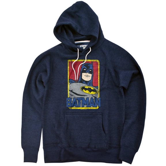 Batman Primary Unisex Adult Slim Fit Pull-Over Heather Hoodie, Navy, Small