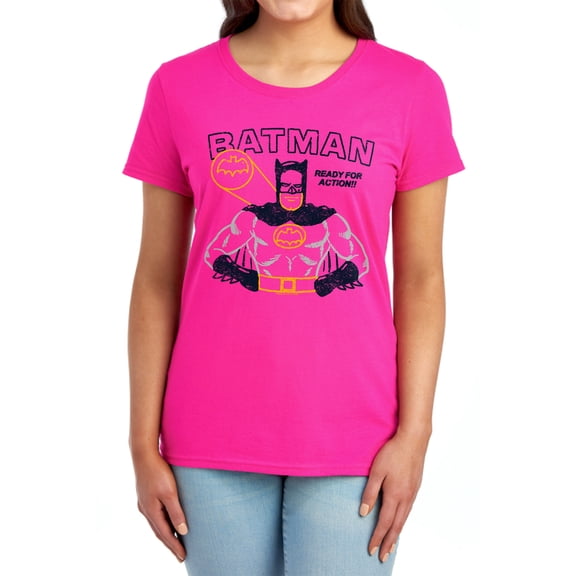 Batman Ready for Action Women's T Shirt, Hot Pink, Small