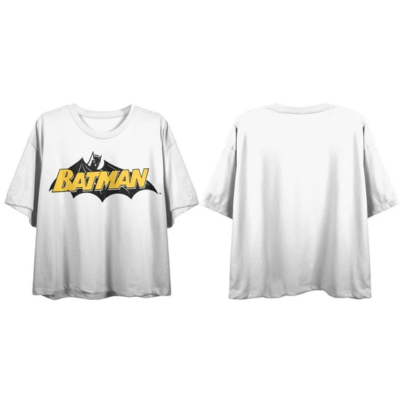Batman Retro Bat Logo Ladies' White Boyfriend Crop Tee-M