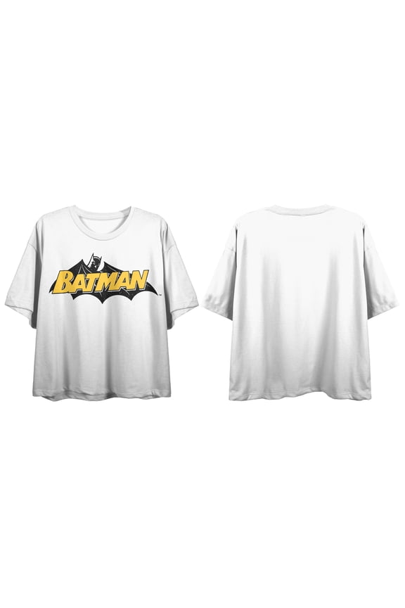 Batman Retro Bat Logo Ladies' White Boyfriend Crop Tee-XS