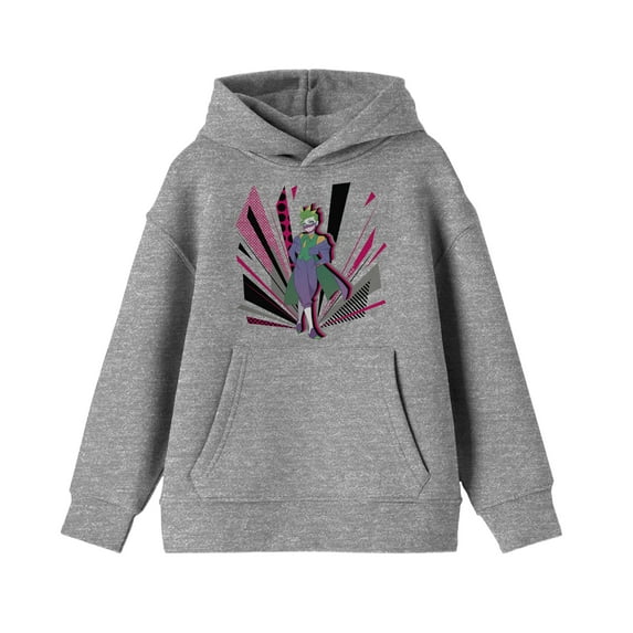 Batman Retro Joker Boy's Athletic Heather Gray Graphic Hoodie-XL