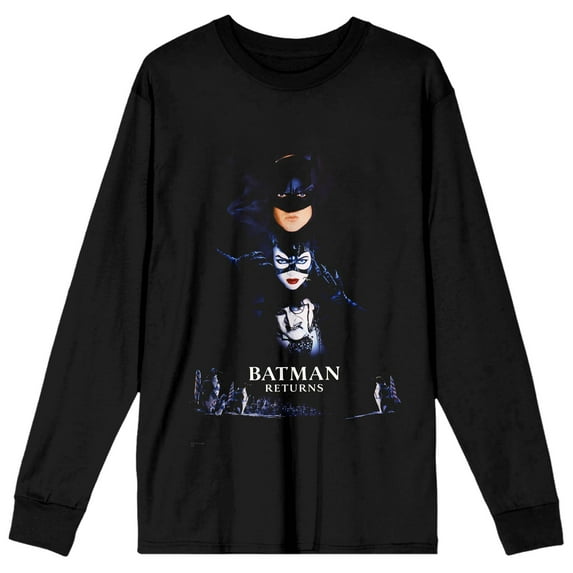 Batman Returns Batman Catwoman And Penguin Crew Neck Long Sleeve Women's Black Tee-Small