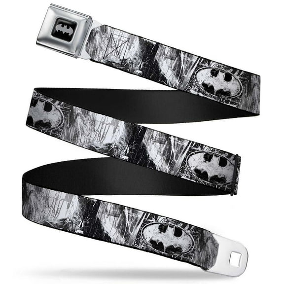 Batman Reverse Brushed Silver 1.0" Cam Batman Face Bat Shield Sketch White Web Belt 1.0" Wide