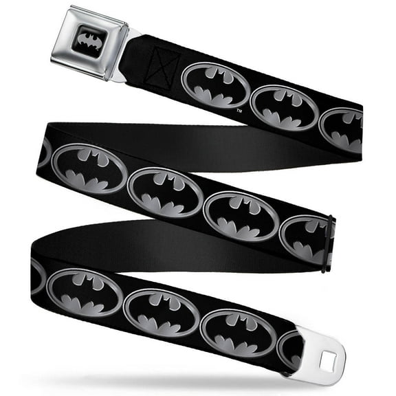 Batman Reverse Brushed Silver 1.0" Cam Batman Shield Black Silver Webbing Web Belt 1.0" Wide