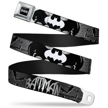 Batman Reverse Brushed Silver 1.0" Cam Batman W Bat Signals & Flying Bats Web Belt 1.0" Wide