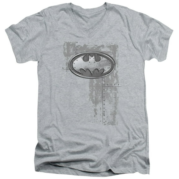 Batman - Rivited Metal Logo - Slim Fit V Neck Shirt - Medium
