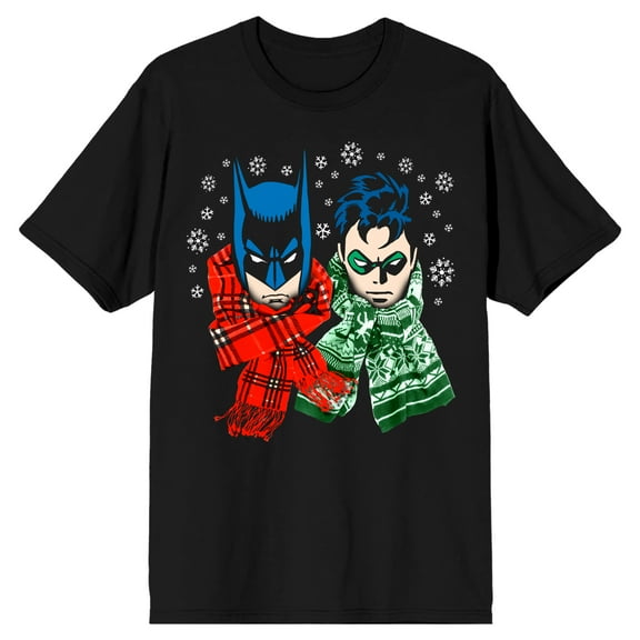 Batman Robin And Batman Winter Scarves Men's Black T-shirt-Medium