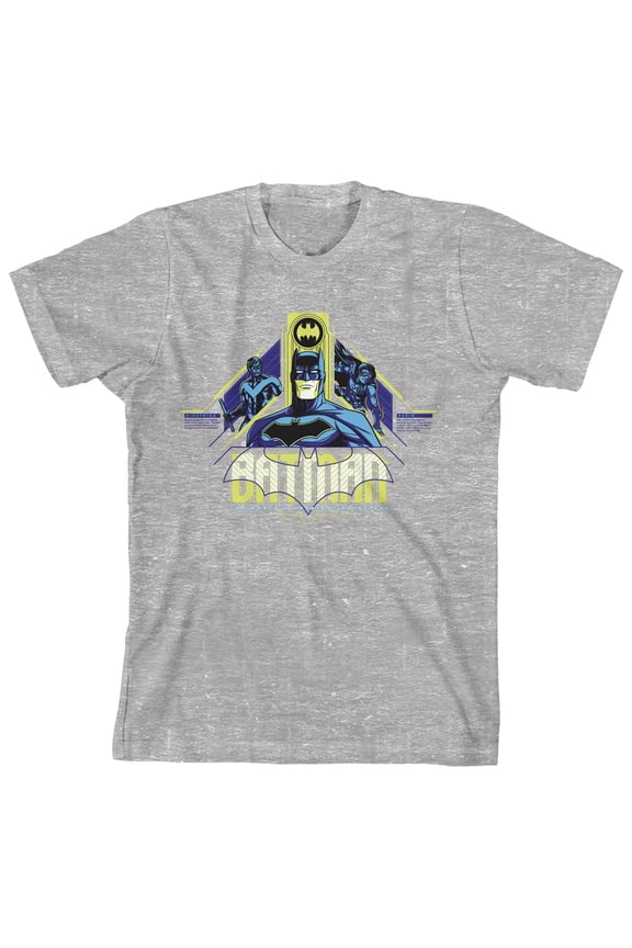 Batman Robin And Nightwing Geometrical Design Youth Boy's Athletic Heather Gray T-Shirt-XS