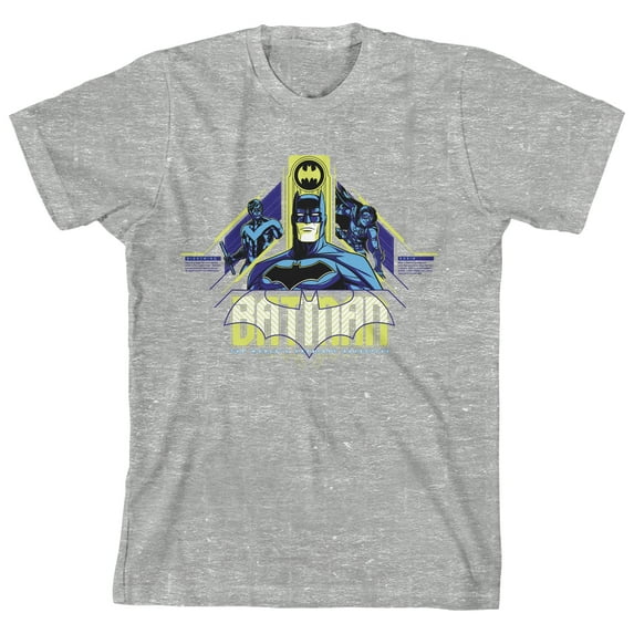 Batman Robin And Nightwing Geometrical Design Youth Boy's Athletic Heather Gray T-Shirt-XS