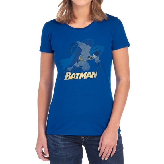 Batman Running Retro Women's T Shirt, Royal, Medium