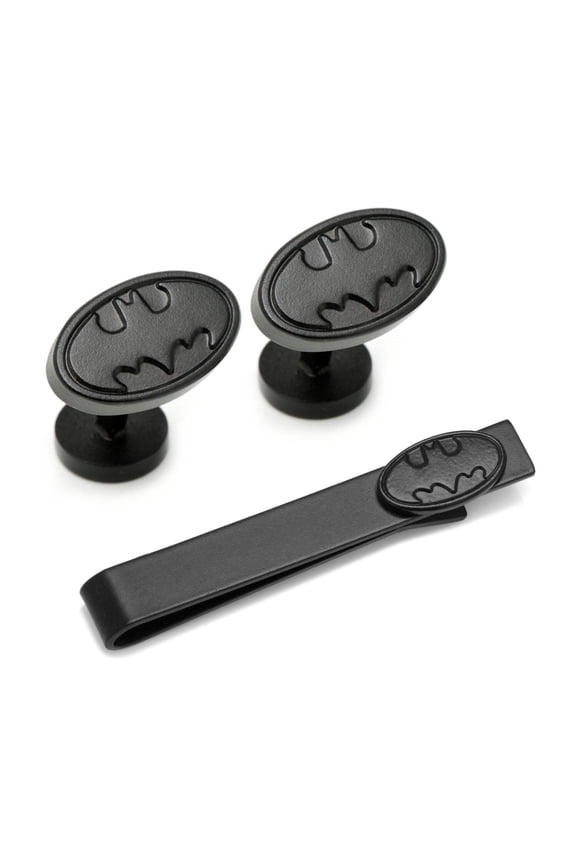 DC Batman Satin Black Cufflinks and Tie Bar Gift Set