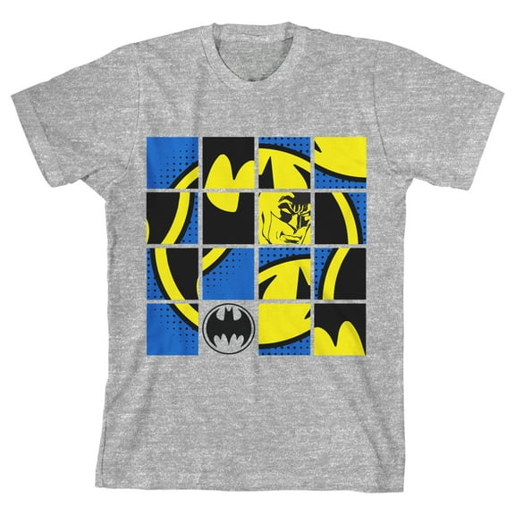 Batman Scrambled Classic Logo Youth Athletic Gray Graphic Tee-Small