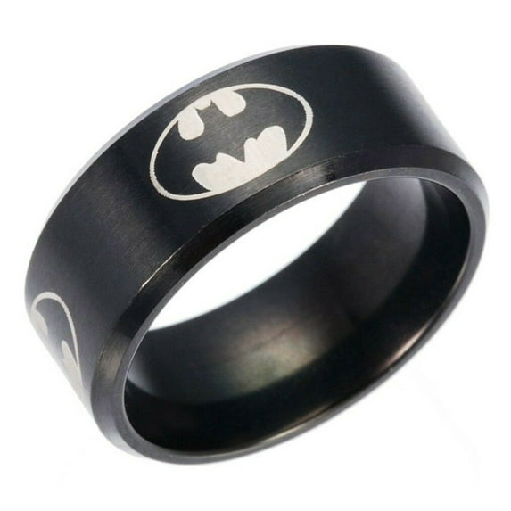 Batman Shield Logo Black Band Stainless Steel Ring Size 11