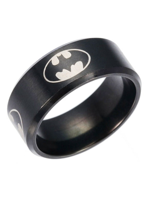 Batman Shield Logo Black Band Stainless Steel Ring Size 11