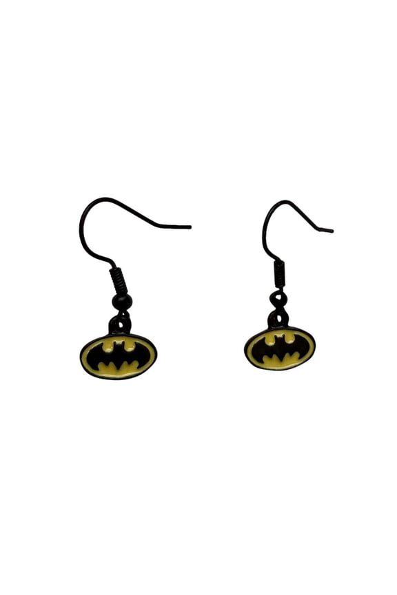 Batman Shield Small Charm  Earrings Enamel Finish French Wire Dangle
