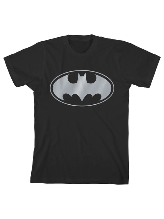 Batman Silver Bat Signal Youth Black Graphic Tee-Large