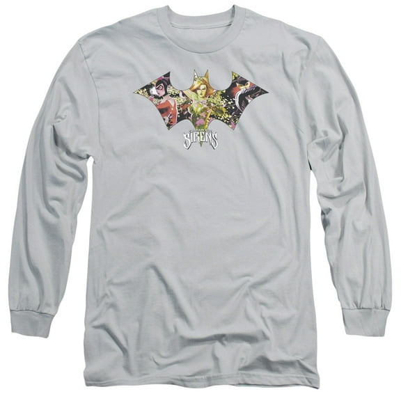 Batman Sirens Bat Long Sleeve Adult 18/1 T-Shirt Silver