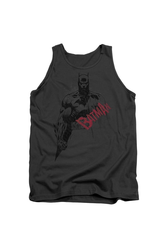 Batman Sketch Bat Red Logo Adult Tank Top Charcoal