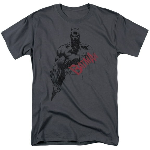 Batman Sketch Bat Red Logo S/S Adult 18/1 T-Shirt Charcoal