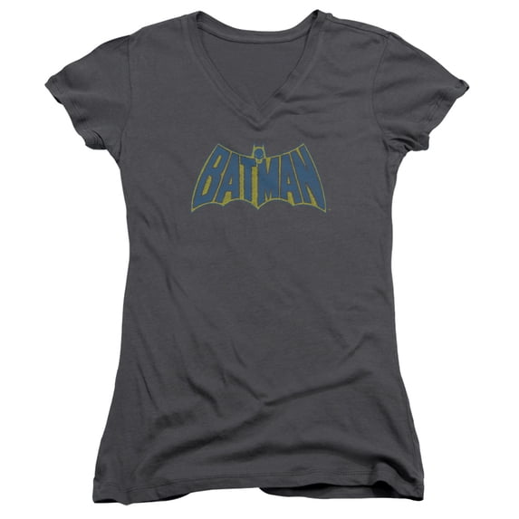 Batman Sketch Logo Junior Women's T-Shirt V-Neck Charcoal