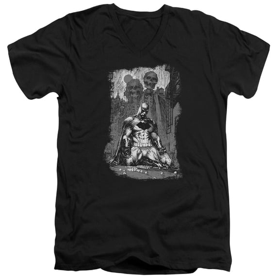 Batman - Sketchy Shadows - Slim Fit V Neck Shirt - Small