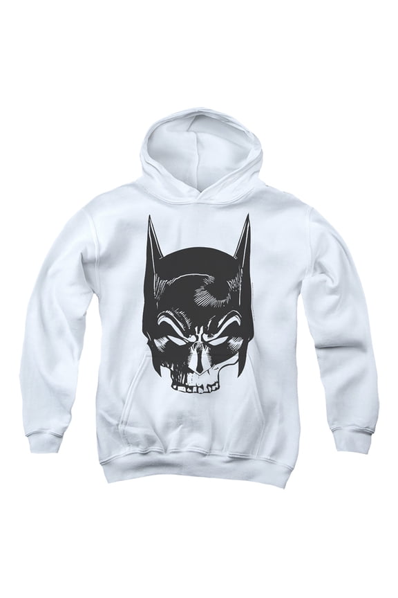 Skull On White Kids Pull-Over Hoodie (Large) for Youth Boys and Girls, White