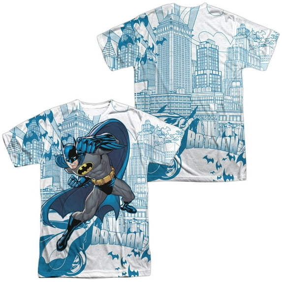 Batman Skyline All Over Unisex Adult Sublimated Costume T Shirt (Front/Back), 2X-Large Multicolor