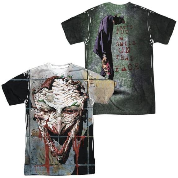 Batman Smile Unisex Adult Sublimated Costume T Shirt (Front/Back), Large Multicolor